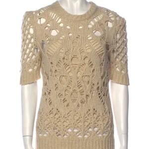 Christian Dior 2021 Crew Neck Crochet Ivory Short sleeve Sweater Sz FR40 US8